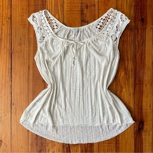 American Eagle Crochet Tie Blouse Ivory